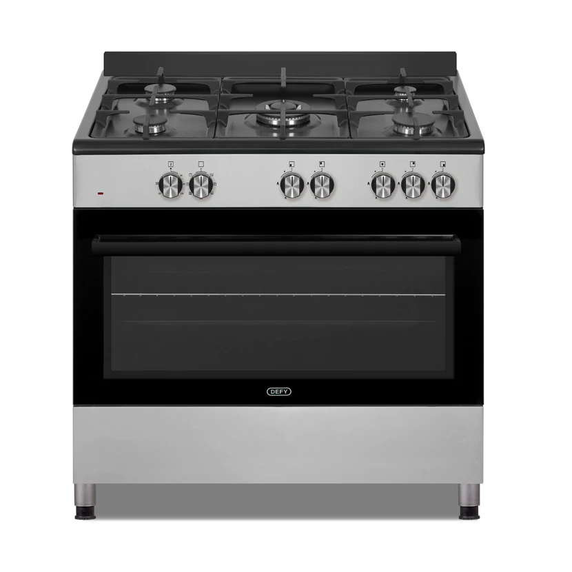 Defy New York multifunction range cooker with black glass oven door